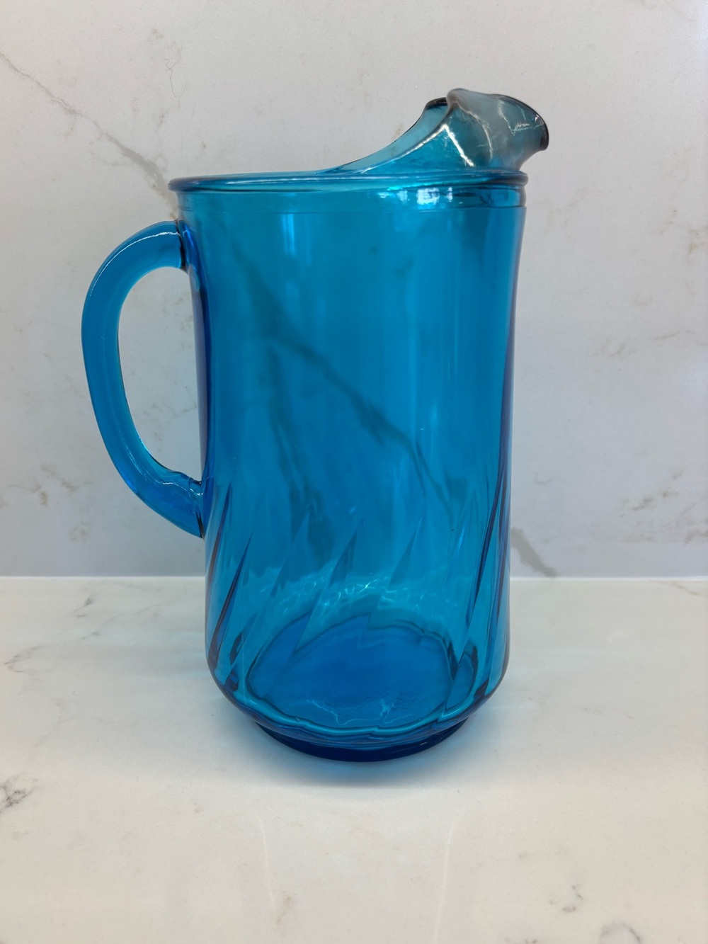 Vintage Aqua Blue Pressed Glass Ice-Lip Beverage Pitcher